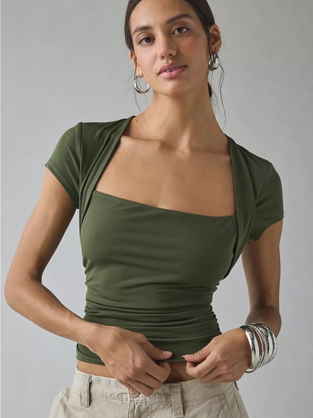 UO Claire Cropped Cap Sleeve Shrug Top